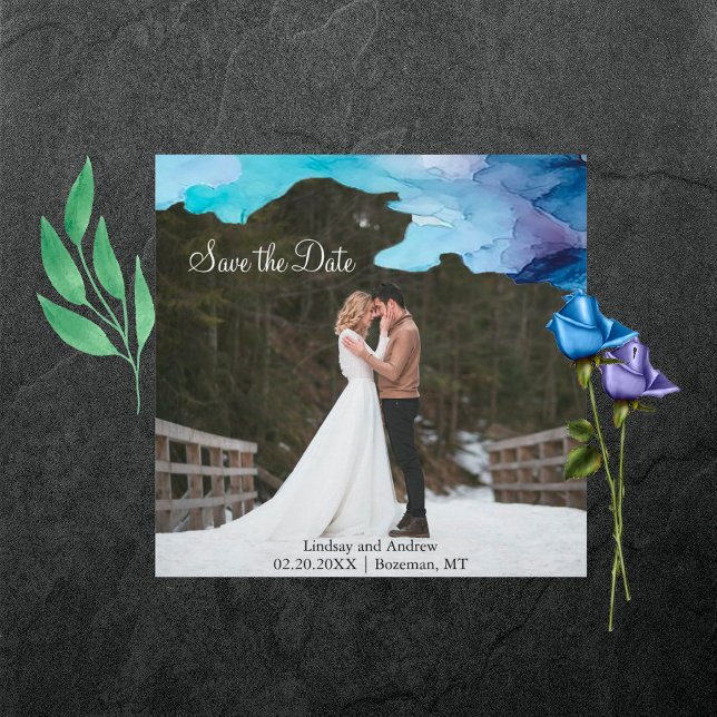 Beautiful Watercolor Blue Flat Save The Date Card (Creator Uploaded)