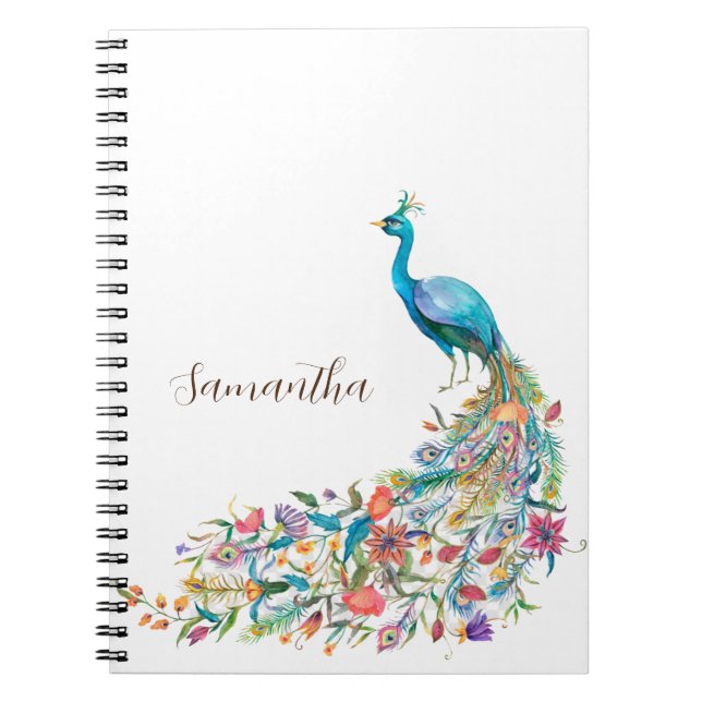 Beautiful watercolor blue peacock I Notebook (Front)