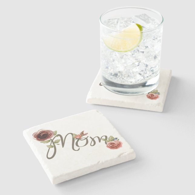 Beautiful Watercolor Blush Pink Roses Mother's Day Stone Coaster (Side)