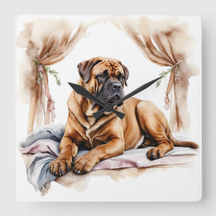 BEAUTIFUL WATERCOLOR BOERBOEL DOG SQUARE WALL CLOCK
