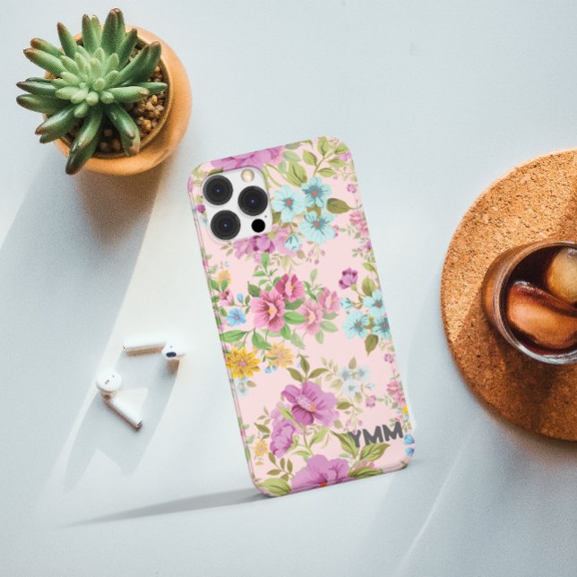 Beautiful Watercolor Botanical Florals + Monogram  Case-Mate iPhone Case (Creator Uploaded)