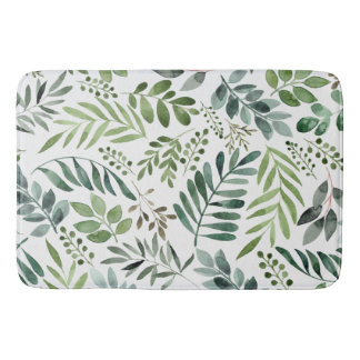 Beautiful Watercolor Botanical Leaves Pattern  Bath Mat