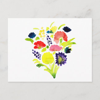 Beautiful watercolor bouquet of flowers postcard