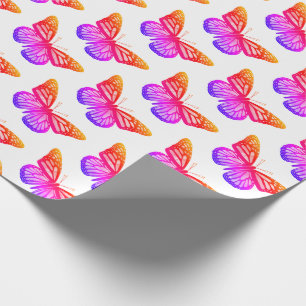 Beautiful Watercolor Butterflies Pattern Hot Pink Wrapping Paper