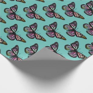 Beautiful Watercolor Butterflies Pattern Teal Wrapping Paper