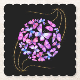 Beautiful Watercolor Butterflies with Gold Bling Paper Coaster