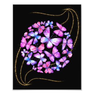 Beautiful Watercolor Butterflies with Gold Bling Photo Print