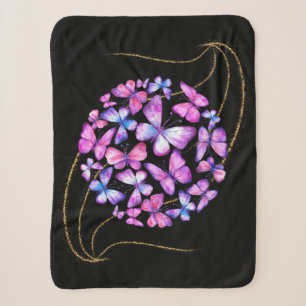Beautiful Watercolor Butterflies with Gold Bling Sherpa Blanket