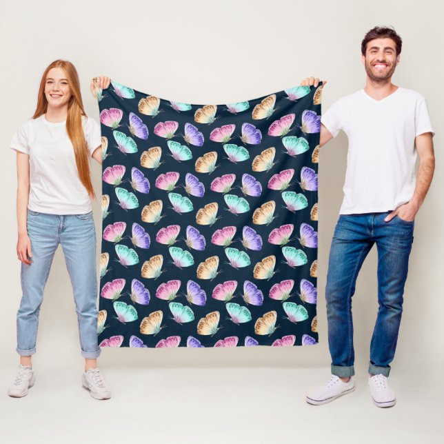 Beautiful Watercolor Butterfly Pattern Fleece Blanket (In Situ)