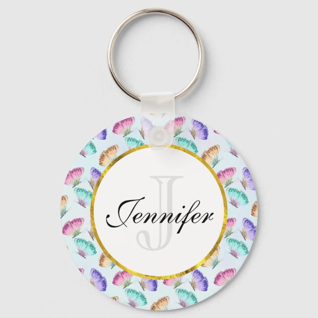 Beautiful Watercolor Butterfly Pattern Keychain (Front)