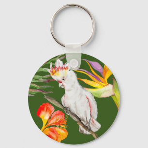  Beautiful watercolor cacatau parrot hand drawing Keychain