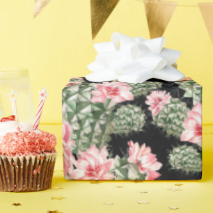 Beautiful Watercolor Cactus Pattern Pink Green Wrapping Paper