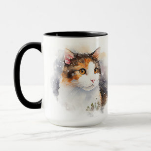 BEAUTIFUL WATERCOLOR CALICO CAT FACE MUG