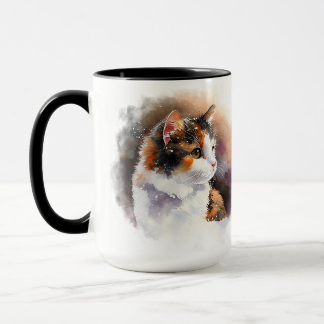BEAUTIFUL WATERCOLOR CALICO CAT FACE MUG (Left)