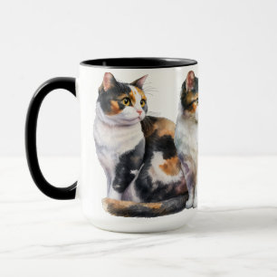 BEAUTIFUL WATERCOLOR CALICO CATS MUG