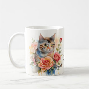 Beautiful Watercolor Cat With Custom Message Coffee Mug