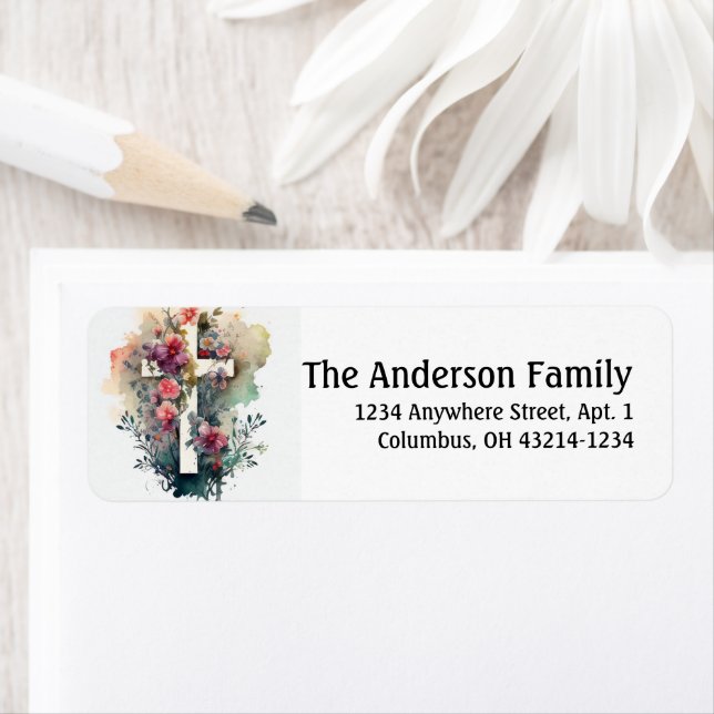 Beautiful Watercolor Christian Cross Easter Label (Insitu)