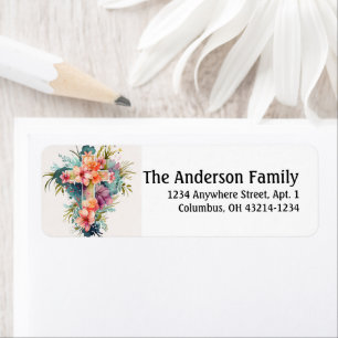 Beautiful Watercolor Christian Cross Easter Label