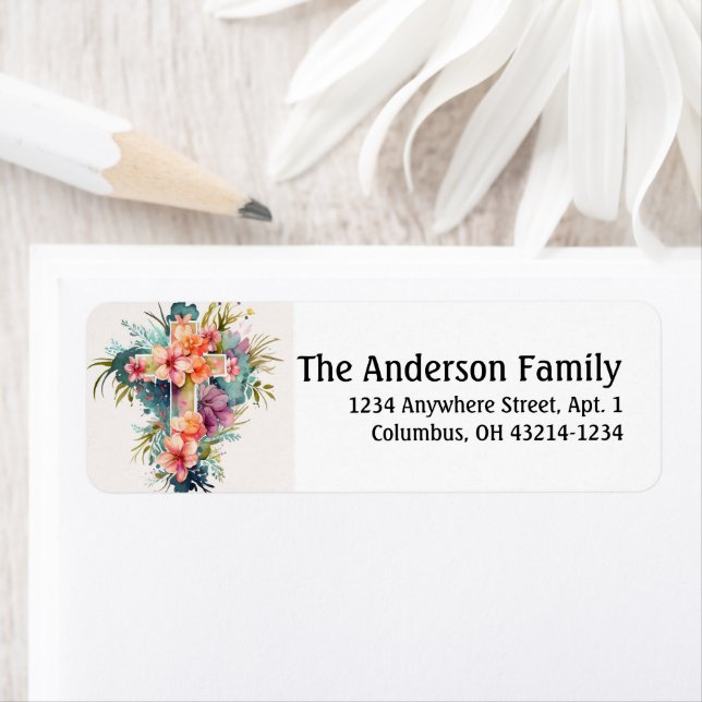 Beautiful Watercolor Christian Cross Easter Label (Insitu)