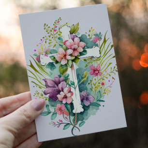 Beautiful Watercolor Christian Cross Holiday Card