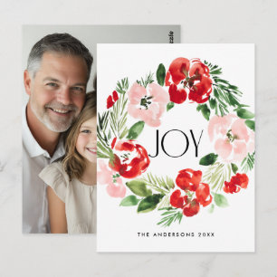Beautiful Watercolor Christmas wreath Joy  Postcard