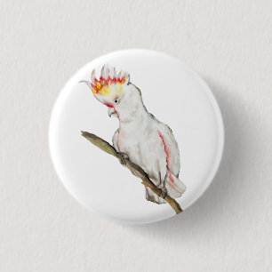 Beautiful watercolor cockatoo parrot hand drawing 1 inch round button