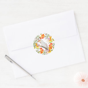 Beautiful watercolor cockatoo parrot hand drawing classic round sticker