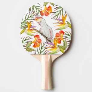Beautiful watercolor cockatoo parrot hand drawing ping pong paddle