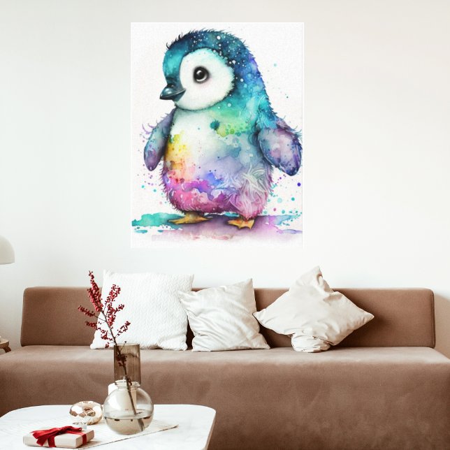Beautiful Watercolor Colourful Baby Penguin Wall  Canvas Print (Creator Uploaded)