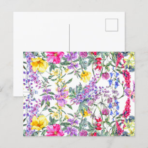 Beautiful Watercolor Colourful Wildflowers    Postcard