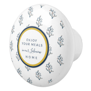 Beautiful watercolor coral on White beach cottage Ceramic Knob