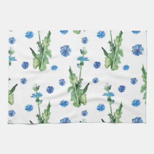 Beautiful watercolor cornflowers pattern kitchen towel