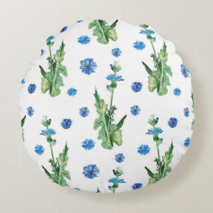 Beautiful watercolor cornflowers pattern round pillow