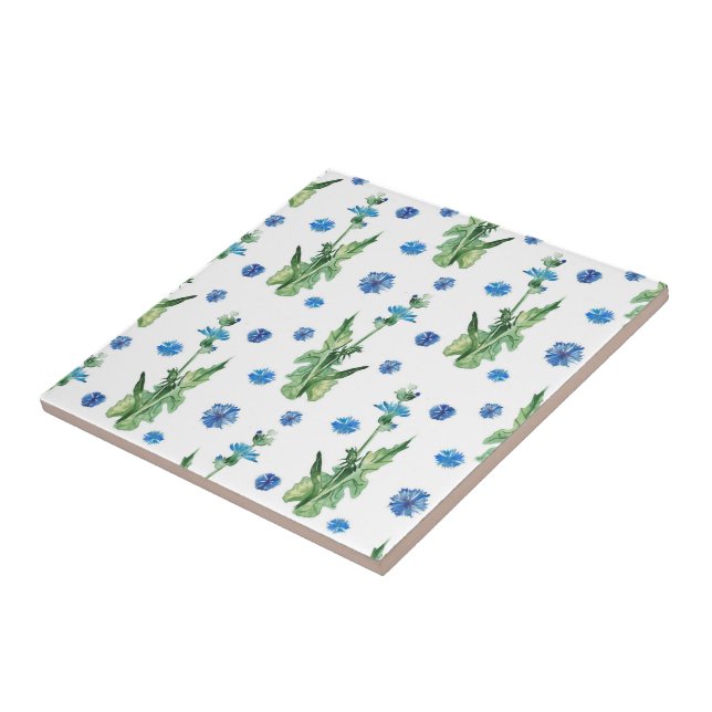 Beautiful watercolor cornflowers pattern tile (Side)