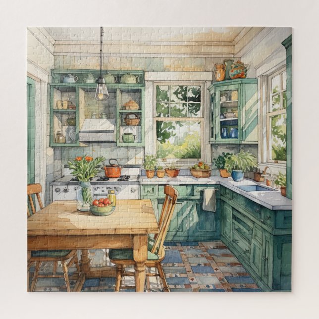 Beautiful Watercolor Country Kitchen Jigsaw Puzzle (Vertical)
