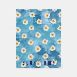 Beautiful Watercolor Daisy Monogram Floral Fleece Blanket