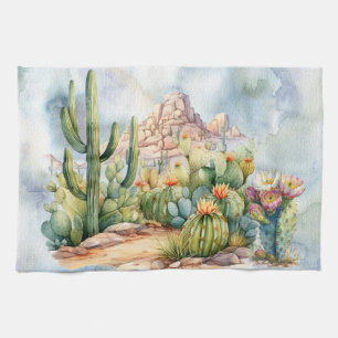 Beautiful Watercolor Desert Cacti Scenery Kitchen Towel