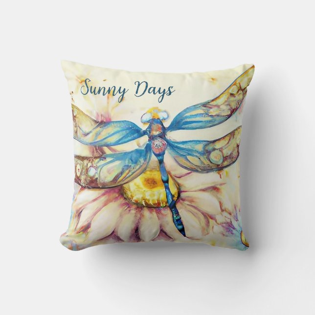 Beautiful Watercolor Dragonfly, Personalize Throw Pillow (Front)