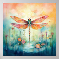 Beautiful Watercolor Dragonfly Poster