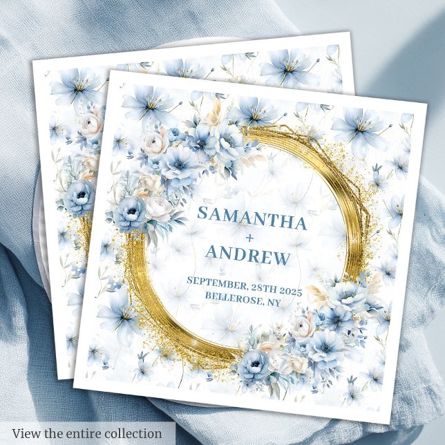 Beautiful Watercolor Dusty Blue Gold Accent Napkin (Beautiful Watercolor Dusty Blue Gold Accent Napkin)