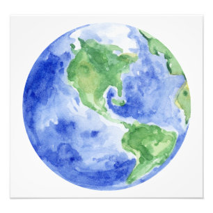 Beautiful Watercolor Earth Planet Photo Print