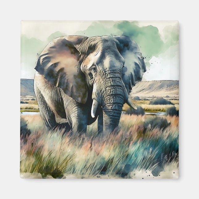 Beautiful Watercolor Elephant Magnet (Front)