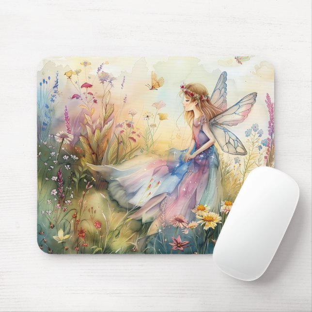 Beautiful Watercolor Fairy In Meadow Mouse Pad (With Mouse)