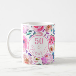 Beautiful Watercolor Fifty and Fabulous Floral Coffee Mug