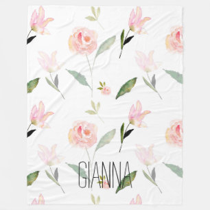 Beautiful Watercolor Floral Blush Pink Fleece Blanket