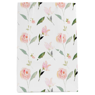 Beautiful Watercolor Floral Blush Pink Medium Gift Bag