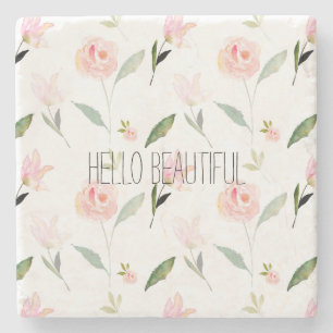 Beautiful Watercolor Floral Blush Pink Stone Coaster