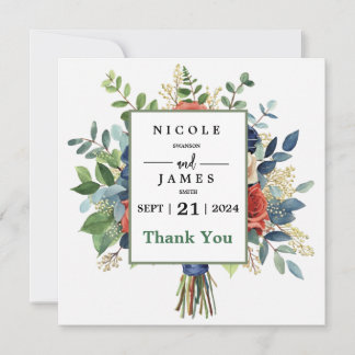 Beautiful Watercolor Floral Bouquet Thank You Card