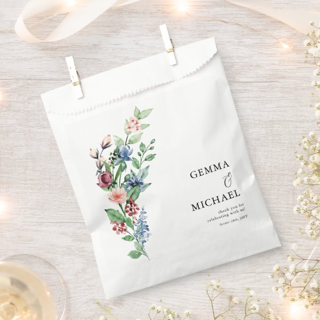 Beautiful Watercolor Floral Bouquet Wedding Favour Bag (Clipped)