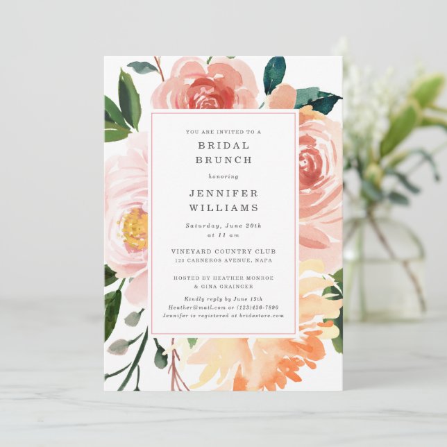 Beautiful Watercolor Floral Bridal Shower Invitation (Standing Front)